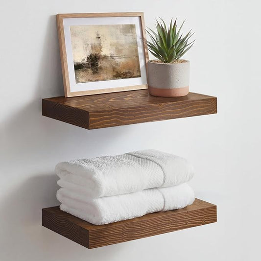 Homeforia Classic Walnut 12 inch Floating Shelf, High End Solid Real Wood Small 12inch Floating Shelves for Wall Mounted, 12in Floating Shelves, Heavy Duty Bracket, 12 X 6.5 X 1.75 inches, Set of 2