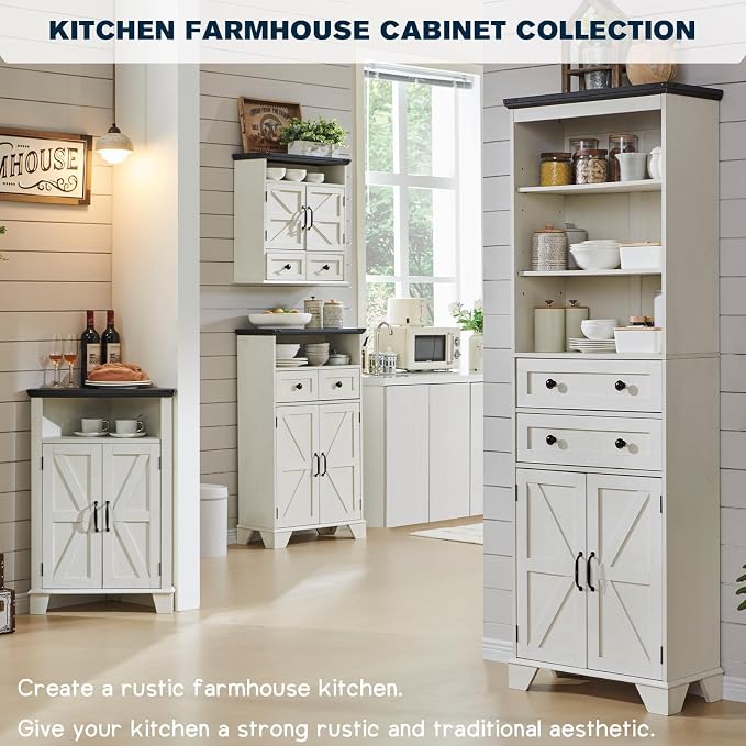 ACCOHOHO Bathroom Wall Cabinet, Farmhouse 24" Wide Medicine Cabinet with Drawer, Adjustable Shelf, Double Barn Doors, Storage Cabinets for Bathroom, Kitchen, Living Room, Off White