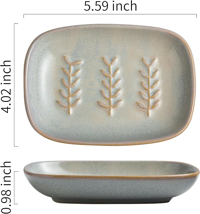 Miamolo Ceramic Soap Dish Soap Holder, Soap Lift for Bar Soap Sponge, Shower Soap Dishes for Bathroom Kitchen Counter Soap Saver Tray Keep Dry, Dishwasher Safe
